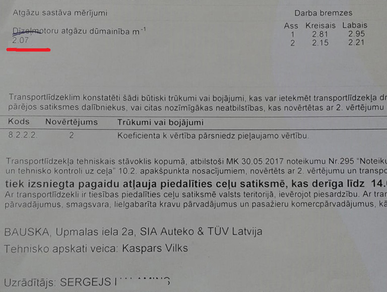 Tehniskās apskates rezultāti pēc tīrīšanas ar udeņradi