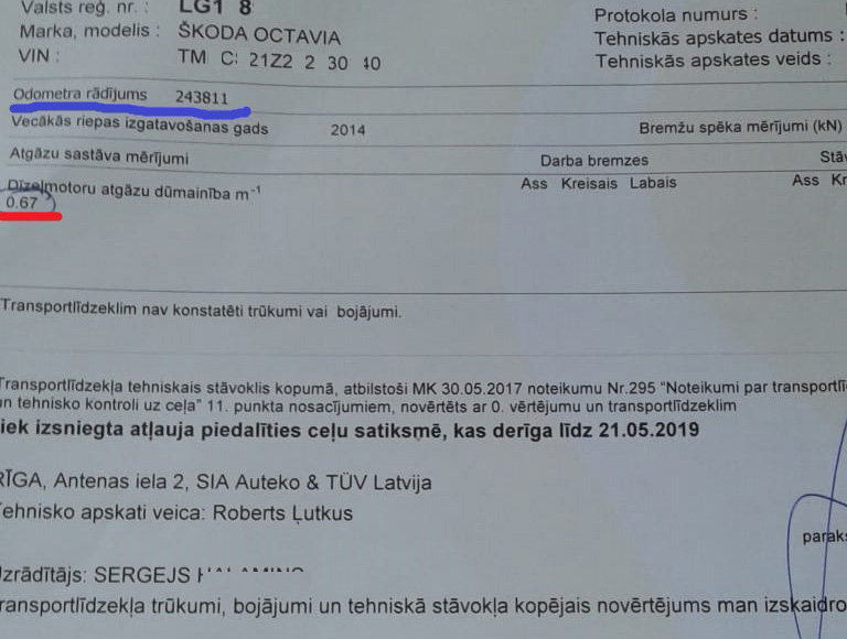 Tehniskās apskates rezultāti pēc dzinēja pilnīgas iztīrīšanas ar udeņradi